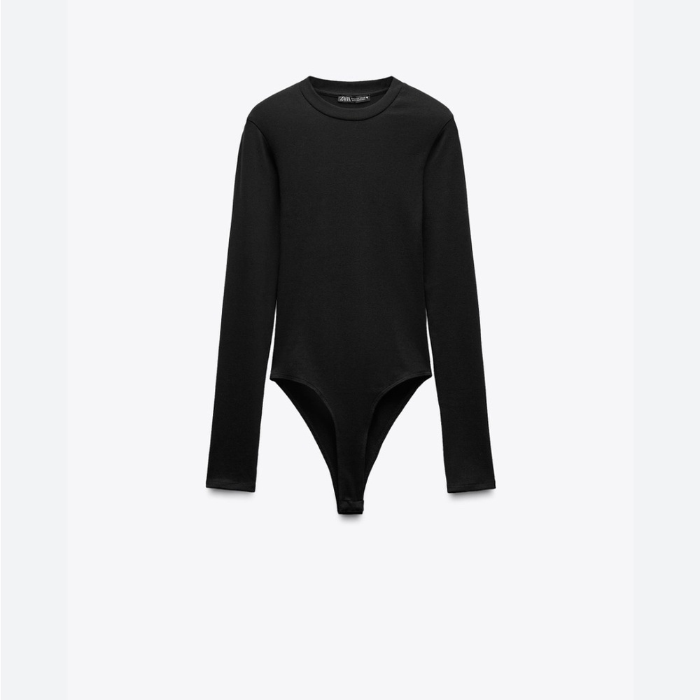 Zara Crew Neck Black Long Sleeve Women's Bodysuit sz S